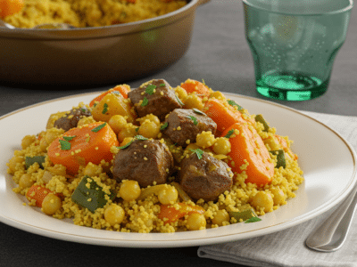 Couscous sans gluten traditionnel aux légumes et agneau