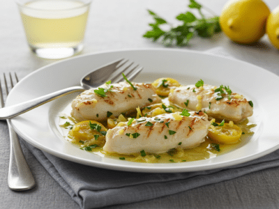 Noix de Saint-Jacques poêlées sans lactose avec sauce au citron et herbes