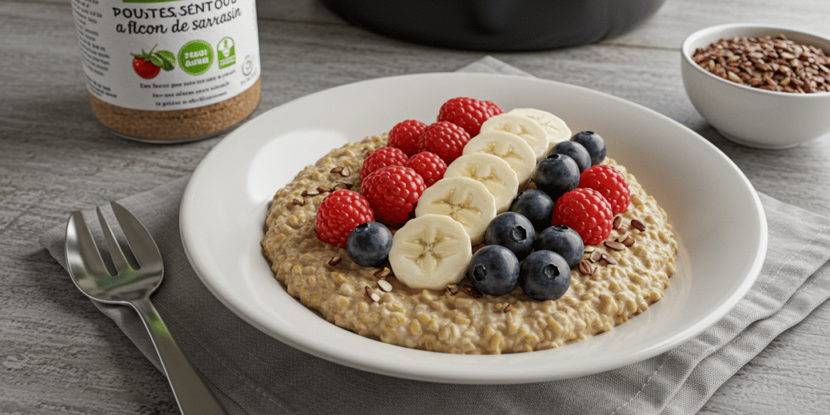 Porridge sans gluten aux flocons de sarrasin et fruits frais
