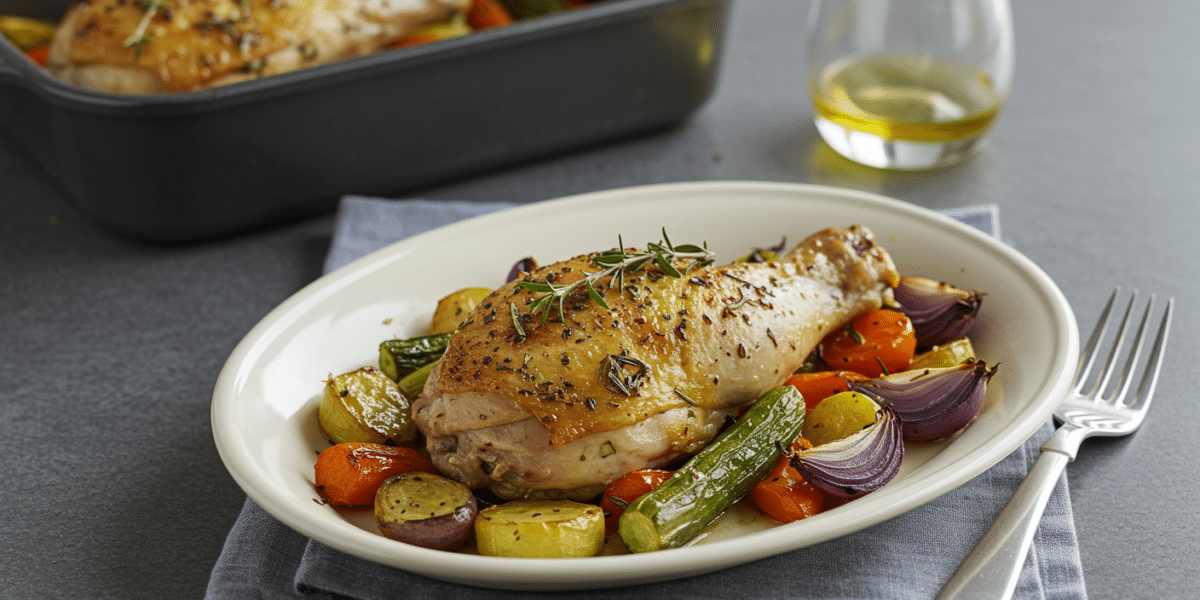 Poulet savoureux sans gluten aux herbes et légumes rôtis