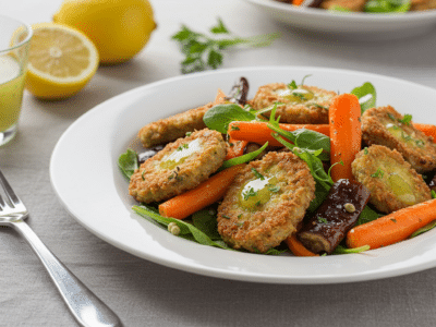 Salade fraîche sans gluten et sans lactose aux légumes croquants et vinaigrette citronnée