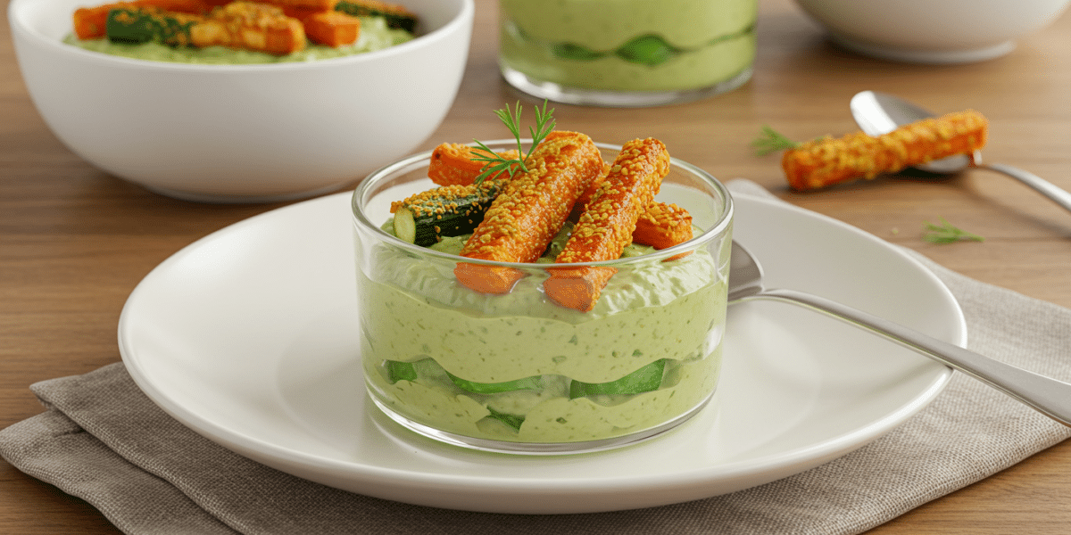 Verrine légère sans gluten et sans lactose aux légumes frais et crème d&rsquo;avocat
