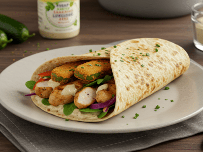 Wrap sans gluten et sans lactose au poulet et légumes croquants