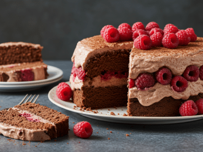 Bûche de Noël sans lactose au chocolat et framboises
