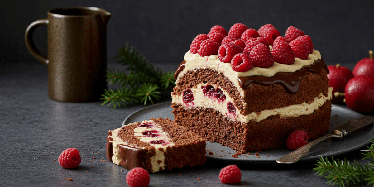 Bûche de Noël sans lactose aux fruits rouges et chocolat