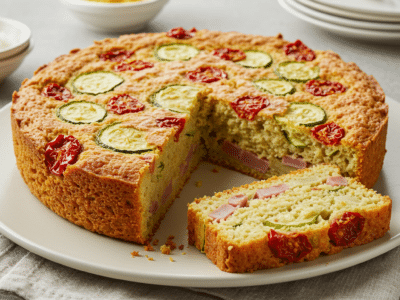 Cake salé sans lactose au jambon et aux légumes
