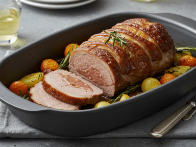 Chapon rôti sans gluten aux herbes et légumes de saison