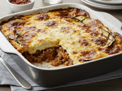 Moussaka sans lactose traditionnelle grecque