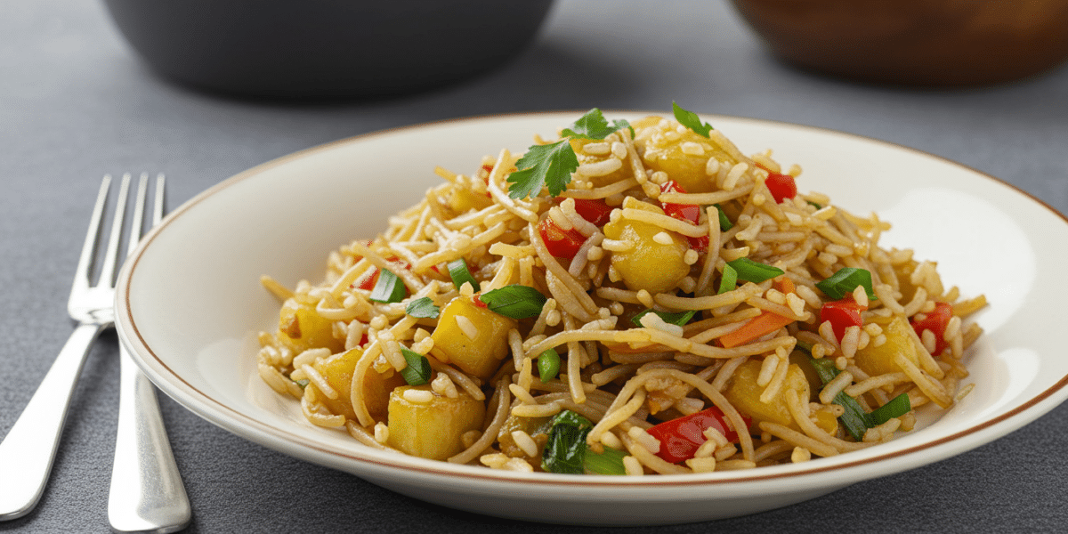 Nouilles de riz sautées sans gluten aux légumes et sauce soja