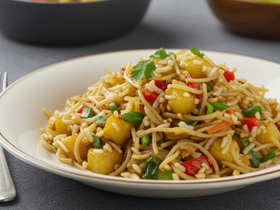 Nouilles de riz sautées sans gluten aux légumes et sauce soja