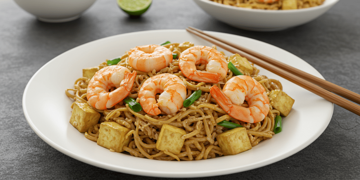 Pad Thai sans gluten aux crevettes et tofu