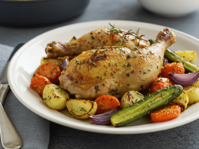 Poulet rôti tendre sans lactose avec légumes rôtis