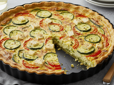 Quiche sans œuf aux légumes et tofu soyeux