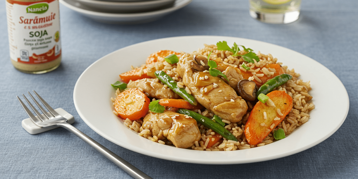 Recette chinoise sans gluten : Poulet sauté aux légumes et riz