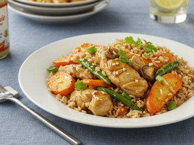 Recette chinoise sans gluten : Poulet sauté aux légumes et riz