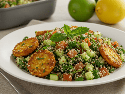 Taboulé sans gluten frais aux légumes et herbes aromatiques