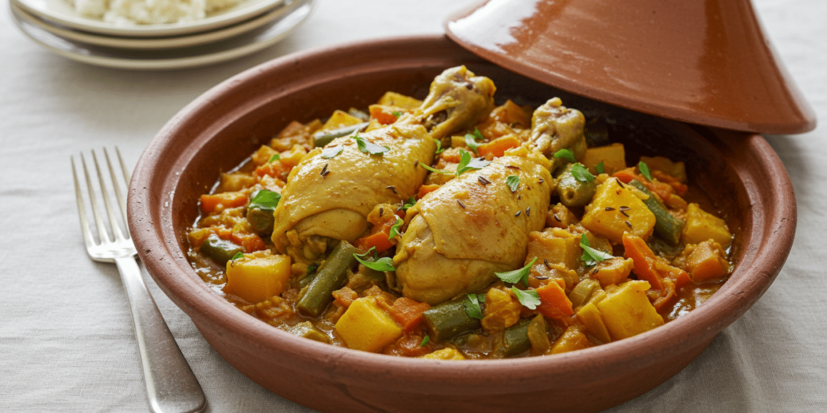 Tajine marocain sans gluten aux légumes et poulet