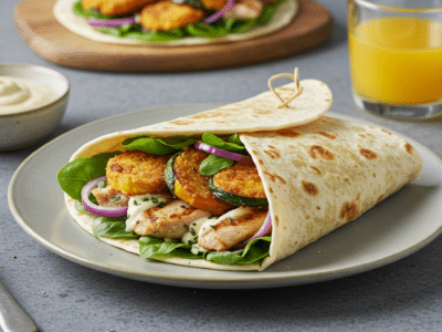 Wrap sans lactose aux légumes frais et poulet grillé