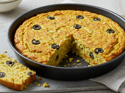 Cake salé sans œuf aux légumes et aux olives