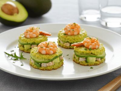 Amuse-bouche sans gluten et sans lactose aux crevettes et avocat