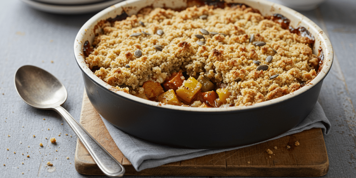 Crumble salé sans gluten et sans lactose aux légumes de saison