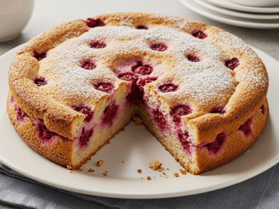 Gâteau moelleux aux framboises sans gluten et sans lactose
