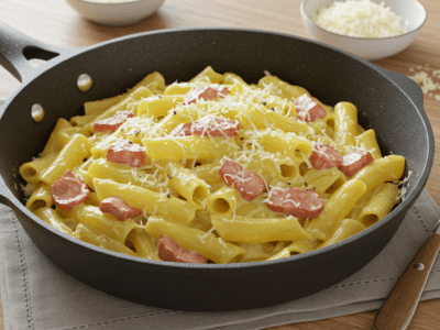 Pâtes à la Carbonara sans œuf, version crémeuse et savoureuse