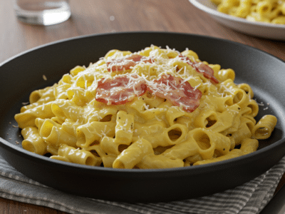 Pâtes à la Carbonara sans œuf ni crème fraîche