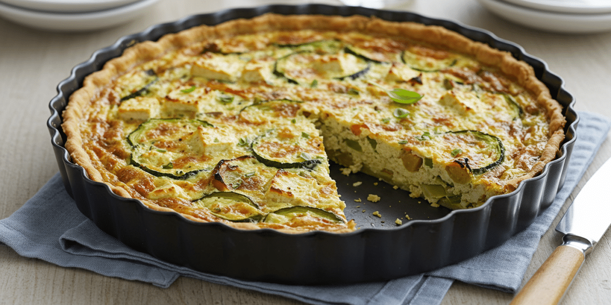 Quiche sans œuf, sans pâte et sans crème au tofu et légumes