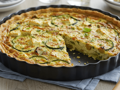 Quiche sans œuf, sans pâte et sans crème au tofu et légumes