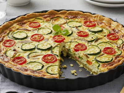 Quiche sans œuf aux légumes et crème végétale