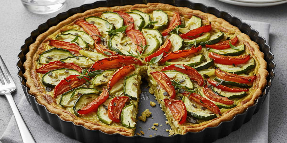 Tarte végétalienne sans œuf ni lait aux légumes de saison