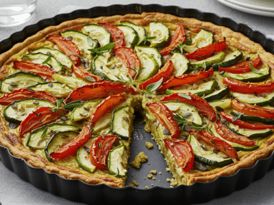 Tarte végétalienne sans œuf ni lait aux légumes de saison