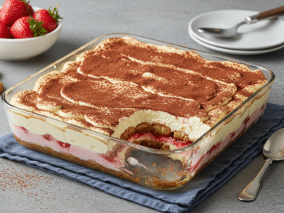 Tiramisu sans œuf aux fraises fraîches