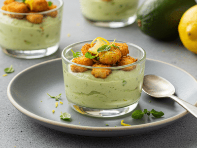 Verrine apéro sans gluten et sans lactose aux légumes frais et mousse d&rsquo;avocat