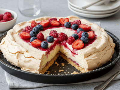 Vacherin glacé sans lactose à la vanille et aux fruits rouges