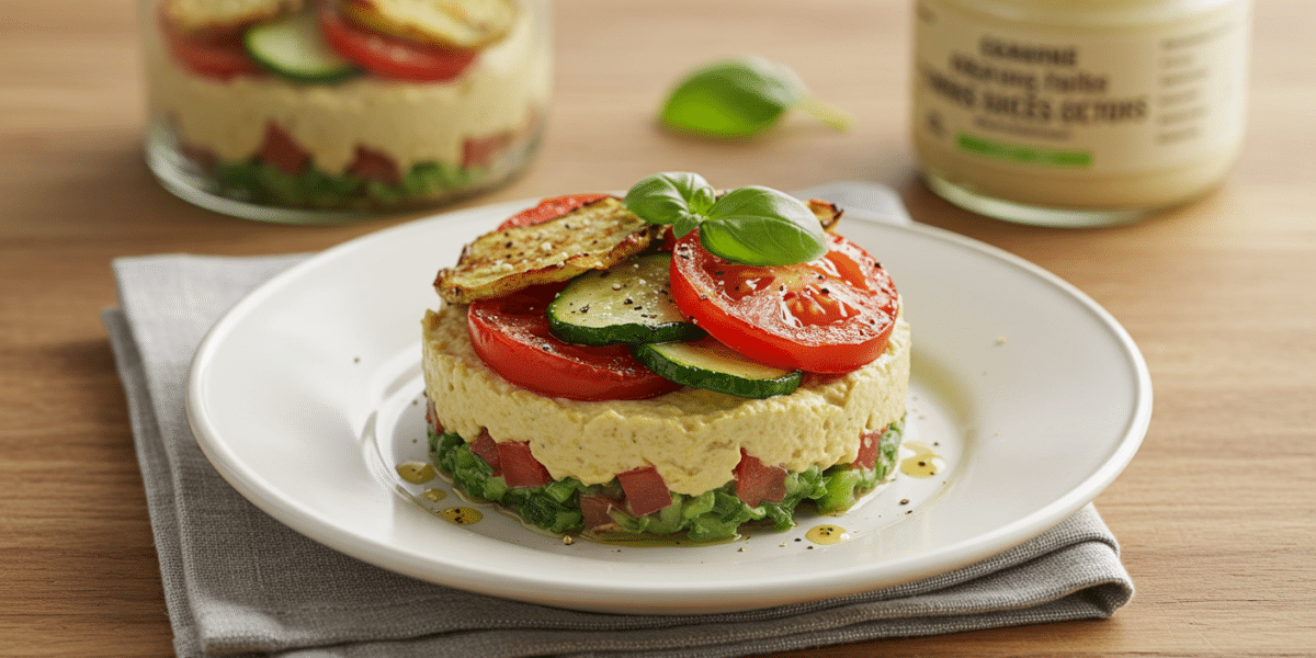 Verrine salée sans lactose aux légumes frais et houmous