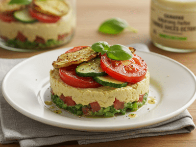 Verrine salée sans lactose aux légumes frais et houmous