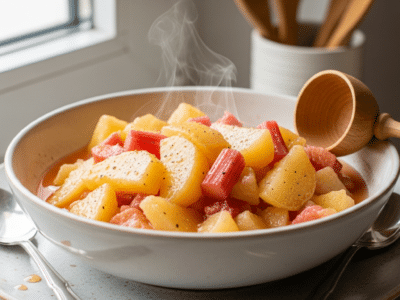 Compote pomme rhubarbe sans sucre ajoutée