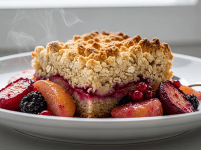 Crumble sans sucre ajouté aux pommes et fruits rouges