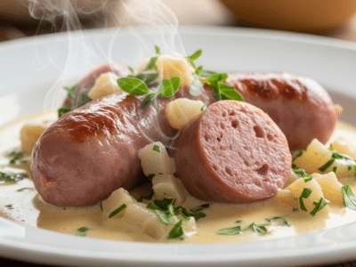 Andouillette sans moutarde à la sauce crémeuse aux échalotes