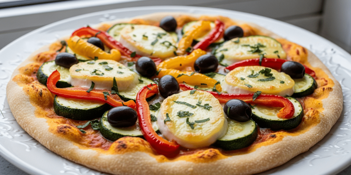 Pizza sans FODMAP aux légumes et fromage sans lactose