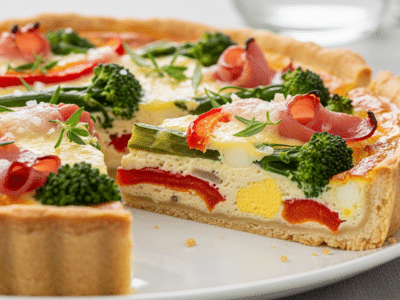 Quiche sans pâte sans FODMAP aux légumes et jambon