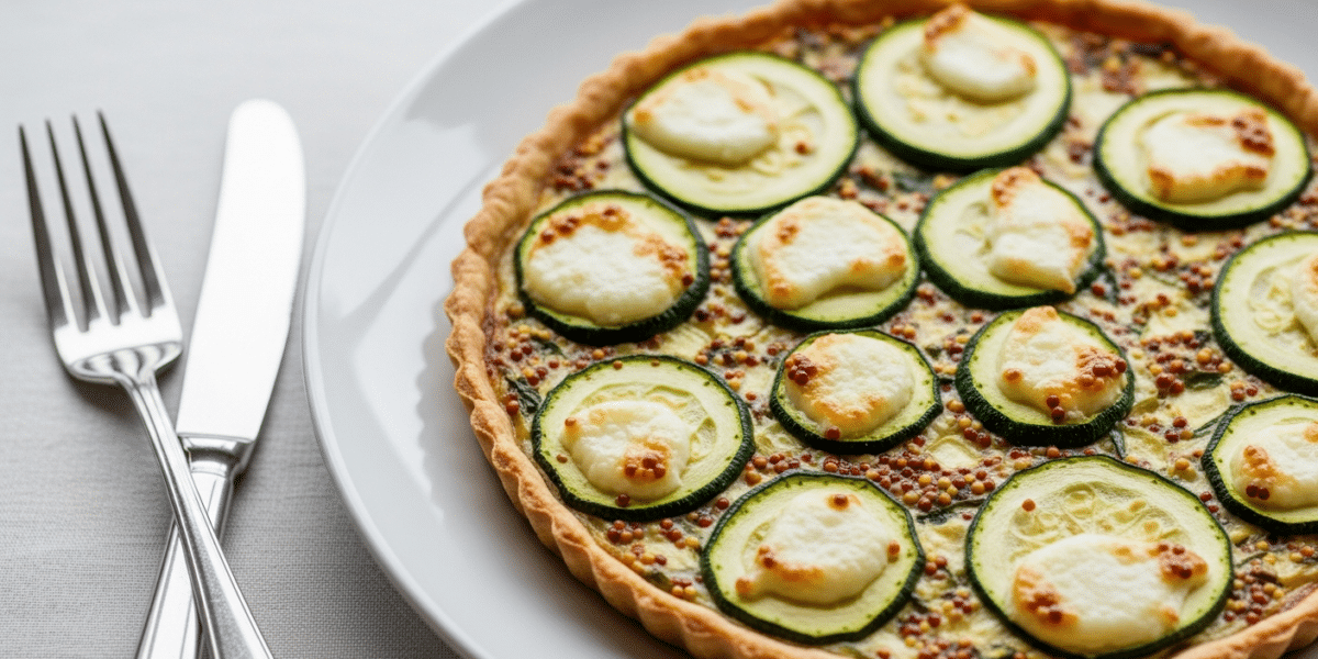 Tarte courgette chèvre moutarde sans œuf