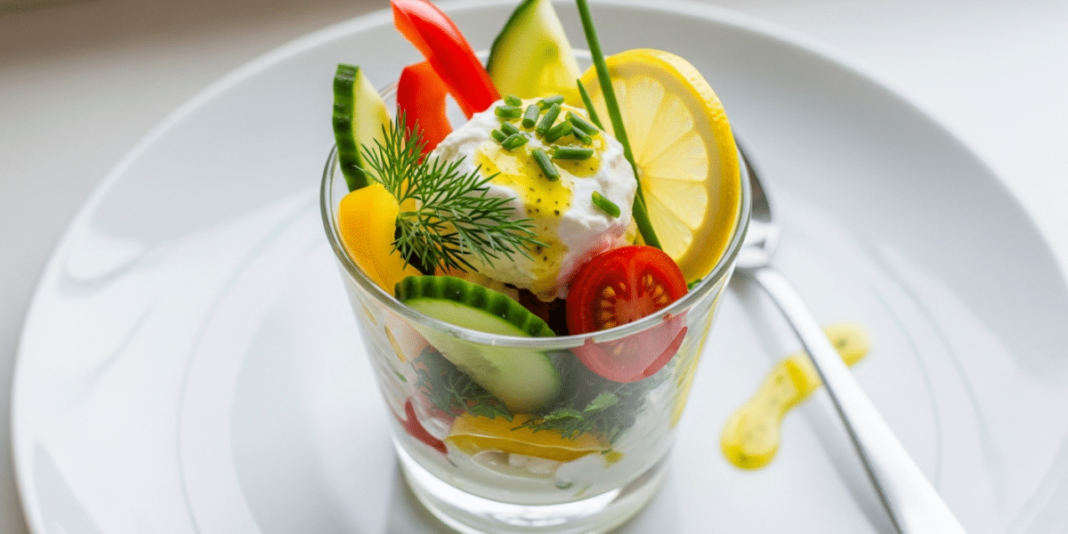 Verrine végétarienne fraîche sans poisson ni crustacé