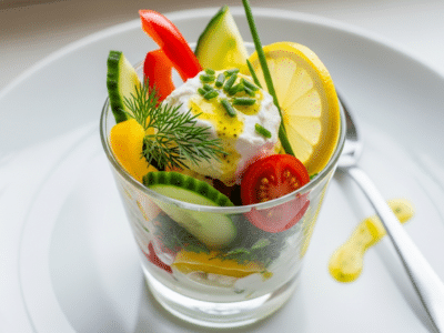 Verrine végétarienne fraîche sans poisson ni crustacé