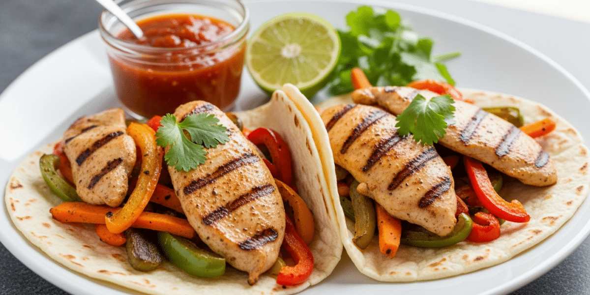 Fajitas sans FODMAPs au poulet et légumes frais