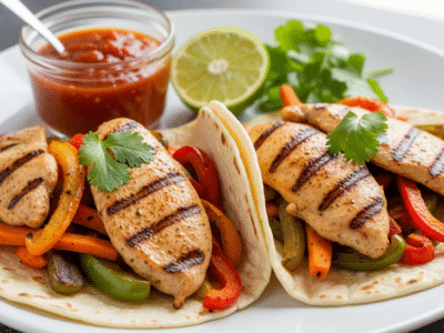Fajitas sans FODMAPs au poulet et légumes frais