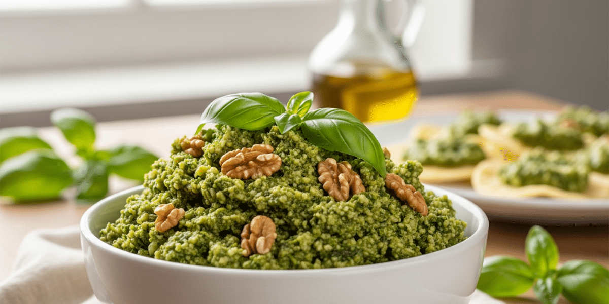 Pesto sans FODMAP traditionnel aux noix et basilic