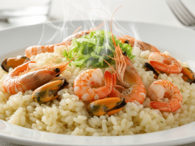 Risotto aux fruits de mer sans FODMAP